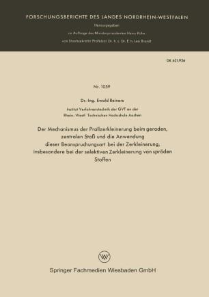 Mechanismus der Prallzerkleinerung beim geraden, zentralen Stoß und die Anwendung dieser Beansp...