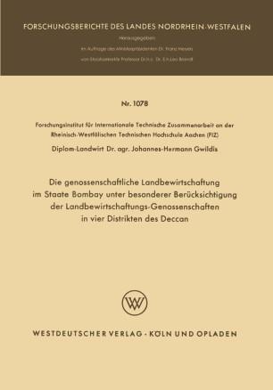 Die genossenschaftliche Landbewirtschaftung im Staate Bombay unter besonderer Berücksichtigung ...
