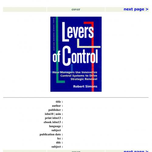 Levers of Control_ How Managers Use Innovative Control Systems to Drive Strategic Renewal 1st